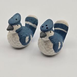 Vintage Ceramic Bisque Blue & White Birds Salt & Pepper Shakers Set